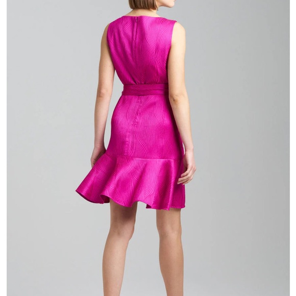 Natori Scroll Jacquard Ruffle Dress / Vibrant Pink Mini Dress - Picture 2 of 8